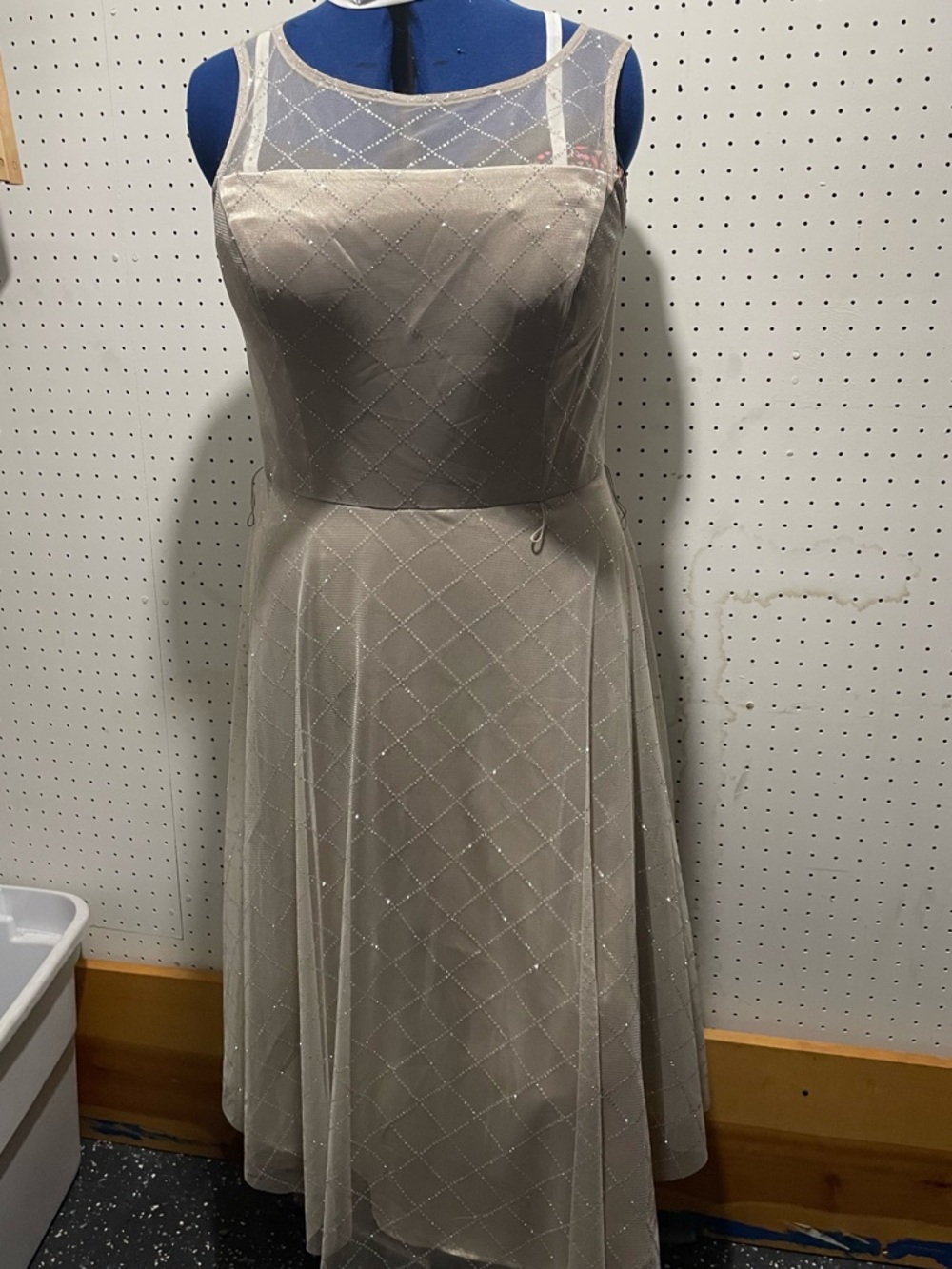 JESSICA HOWARD Sleeveless Ivory &Silver Mesh Overlay Dress